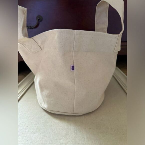 Small soft speckled off white canvas bucket for socks with text NWOT - Picture 3 of 6